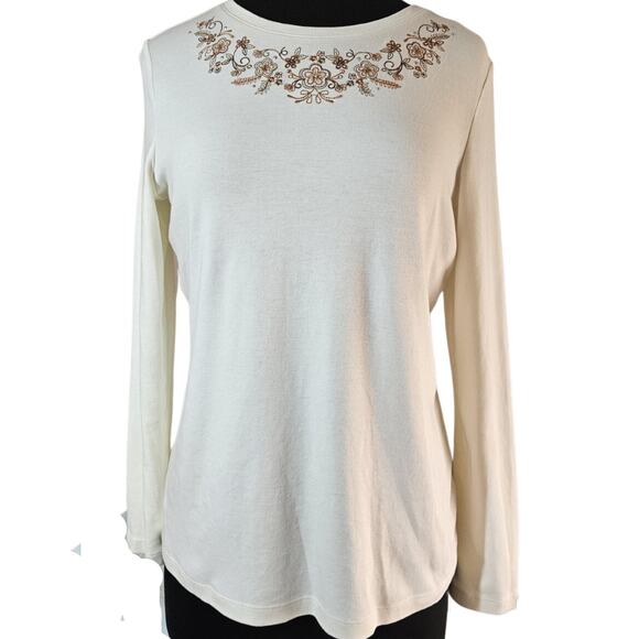 Cream Knit Top with Embroidered Rhinestone Detail Size Medium - Picture 1 of 6